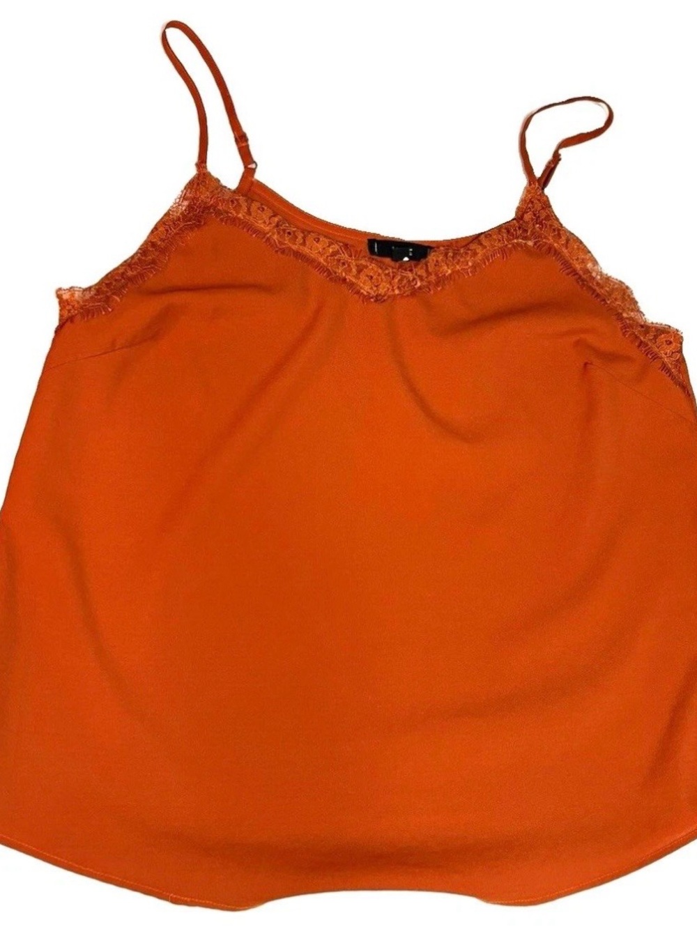 MINE Women’s Orange Lace Trim Cami Top Spaghetti Strap Chic Feminine Medium Y2K